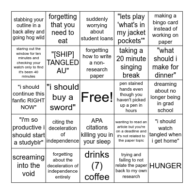 Academic Paper Writing Bingo Card