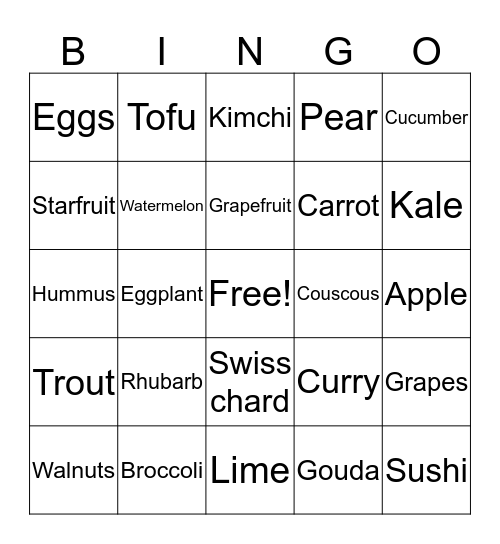 SSDAs Family Weekend Foodie Bingo Card