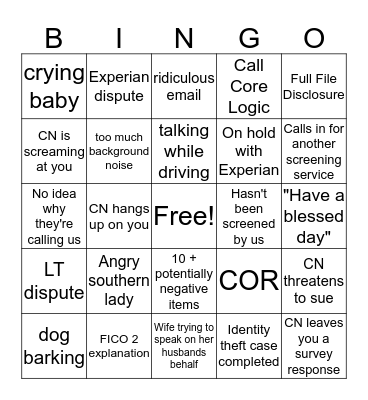 Consumer Relations Bingo Card