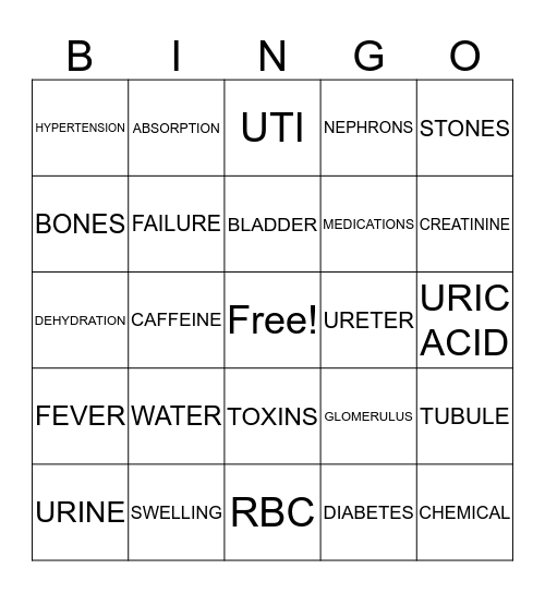 Kidney Health Bingo Card
