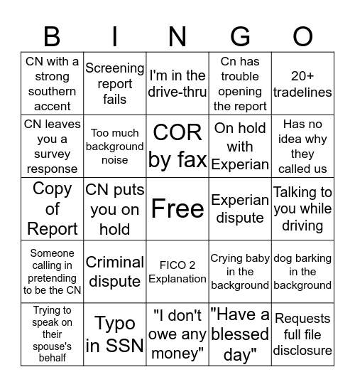 Consumer Relations Bingo Card
