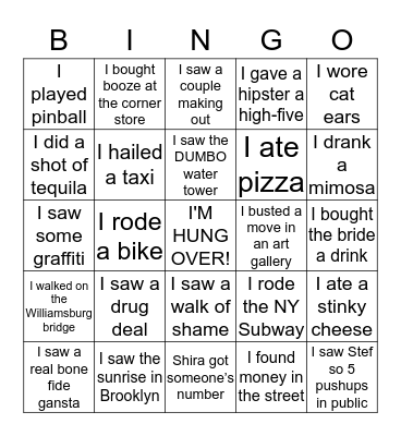 STEF'S BROOKLYN BACHELORETTE BINGO Card