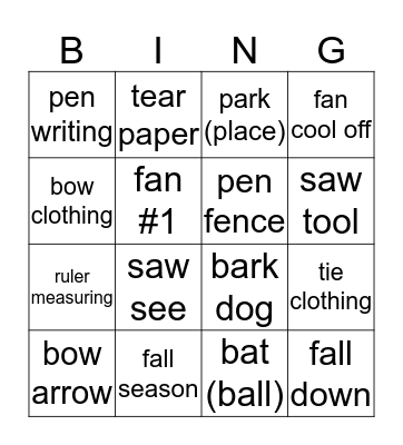 homographs Bingo Card