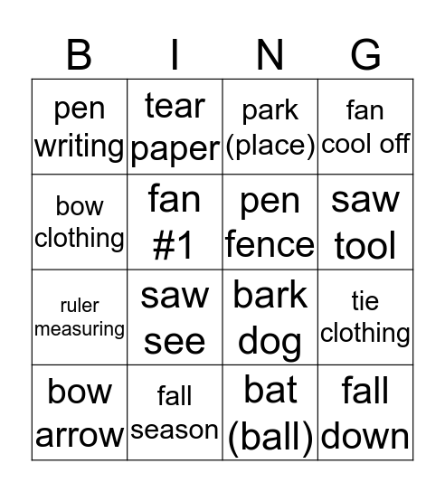 homographs Bingo Card