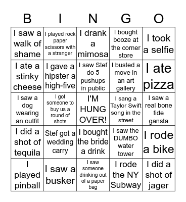 STEF'S BROOKLYN BACHELORETTE BINGO Card