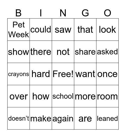 Pictures of Hugs Bingo Card