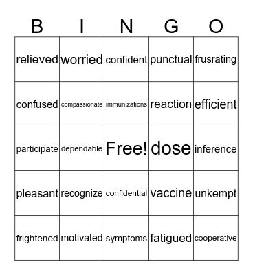 Vocabulary Bingo Card