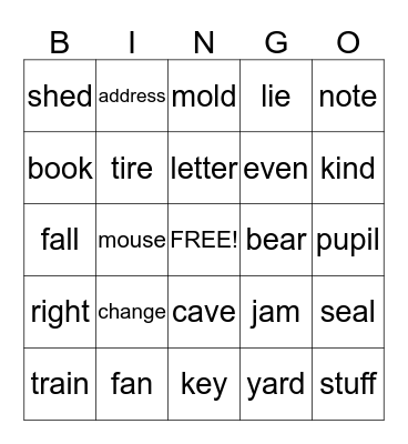 Multiple Meaning Words Bingo Card