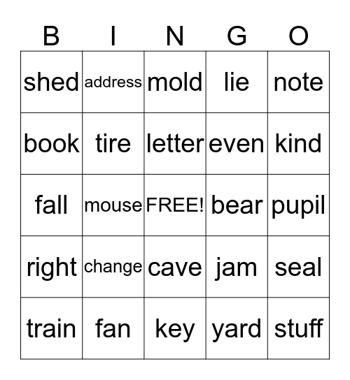 Multiple Meaning Words Bingo Card