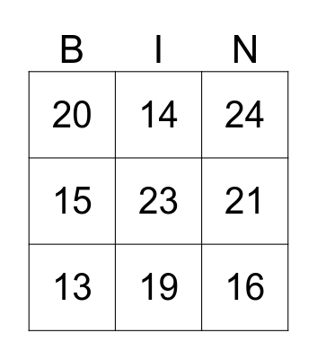 Number Bingo Card