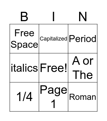 Headings and Titles Bingo Card