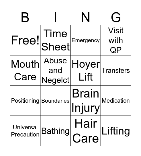 PCA Training  Bingo Card