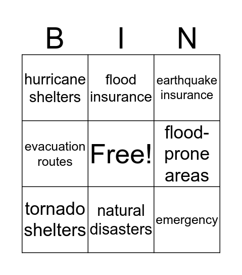 Natural Disasters  Bingo Card