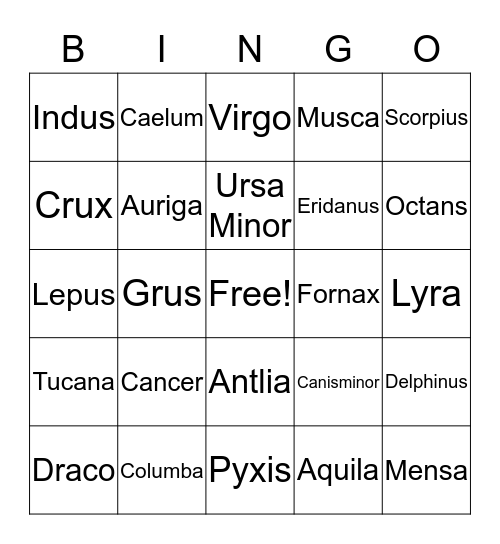 Constellations  Bingo Card