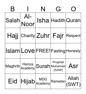 Islamic Bingo Card