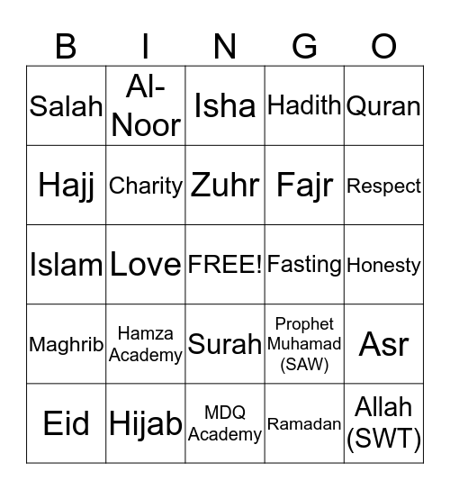Islamic Bingo Card