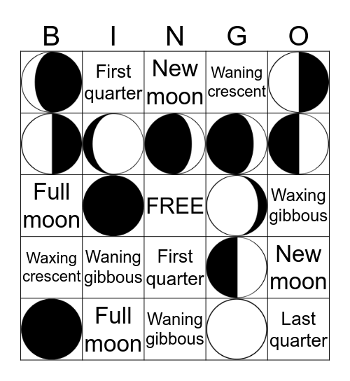 Moon phases Bingo Card