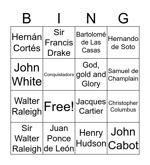 Explorers of the New World Bingo Card