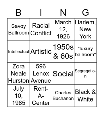 The Savoy Ballroom Bingo Card