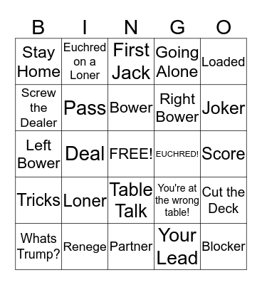Euchre Bingo! Bingo Card