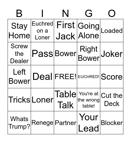 Euchre Bingo! Bingo Card