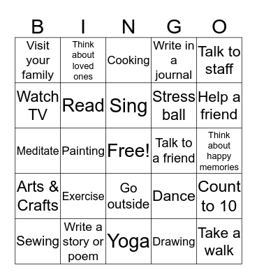 Coping Skills Bingo Card