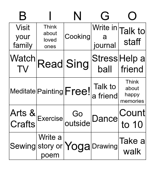 Coping Skills Bingo Card