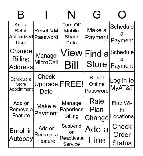 MyAT&T Bingo Card