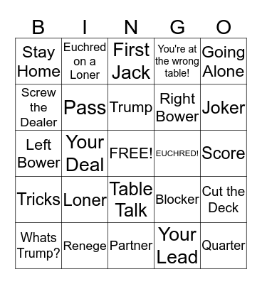 Euchre Bingo! Bingo Card