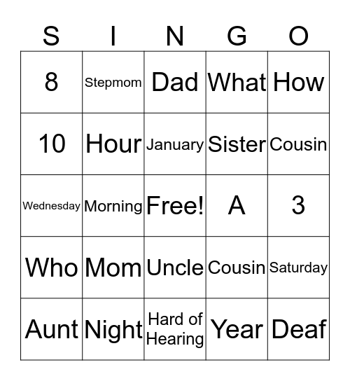 SINGO Bingo Card