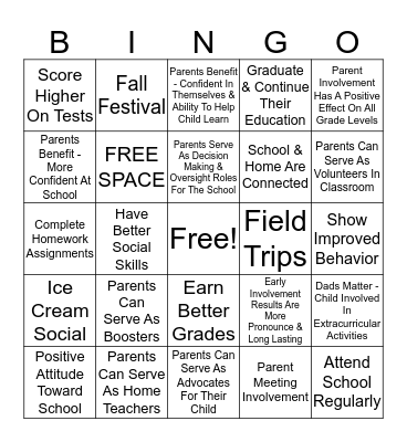 Parent Involvement BINGO Card