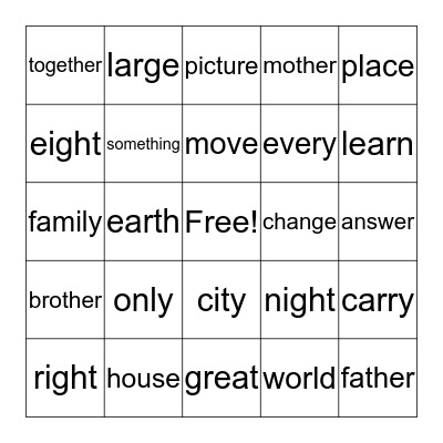 Grade 2 Trick Words Units 6, 7, 8, 9 Bingo Card