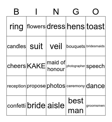 Wedding Bingo Card