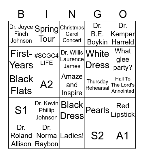 SCGC Reunion Bingo Card
