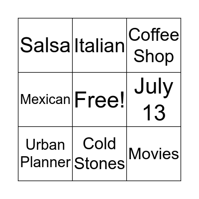 Ramela & Erik Bingo Card