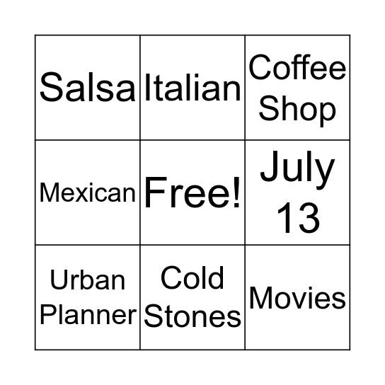 Ramela & Erik Bingo Card
