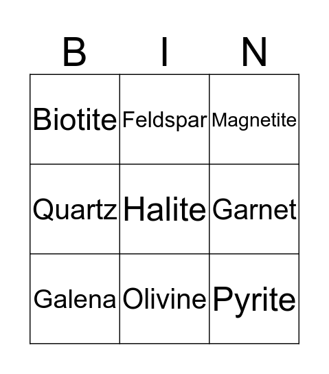 Mineral Bingo Card
