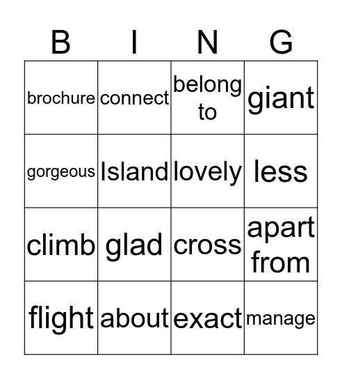 Theme 6 Vocabulary Bingo Card