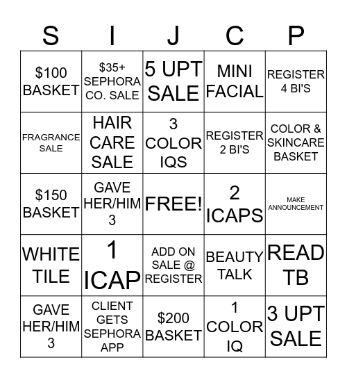 Sephora Bingo! Name:_________________ Bingo Card