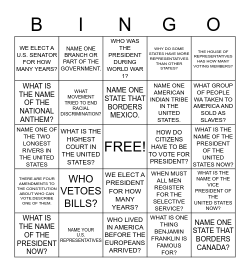 Untitled Bingo Card