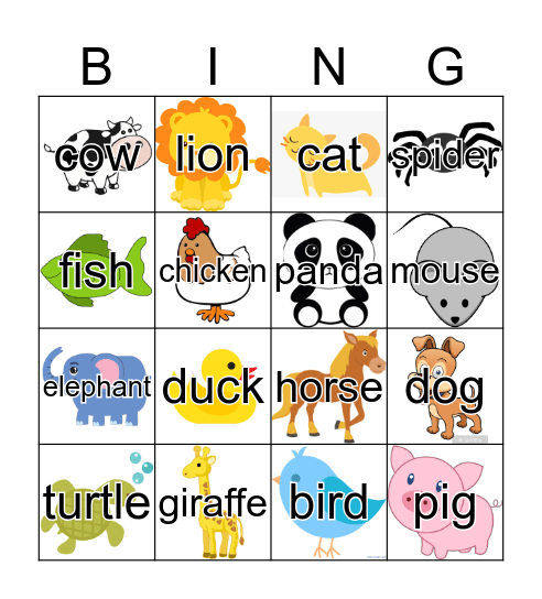 Animals  Bingo Card