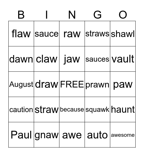 Diphthongs aw/au  Bingo Card