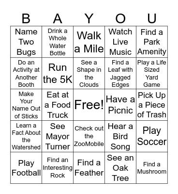 Bayou Bingo Card