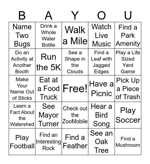 Bayou Bingo Card