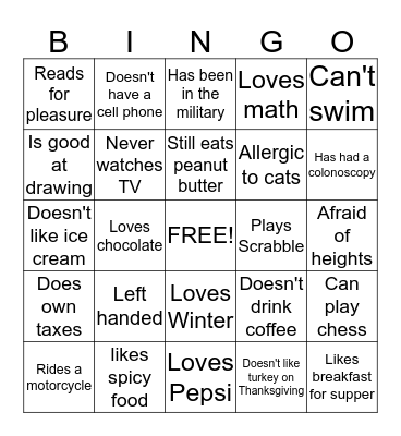 People Bingo Card