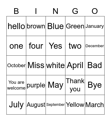 U1L1 Vocabulary Bingo Card