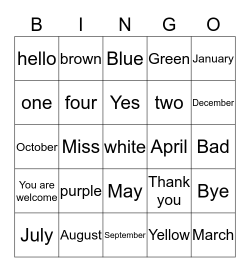 U1L1 Vocabulary Bingo Card
