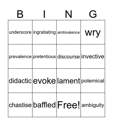 AP Vocabulary Bingo Card