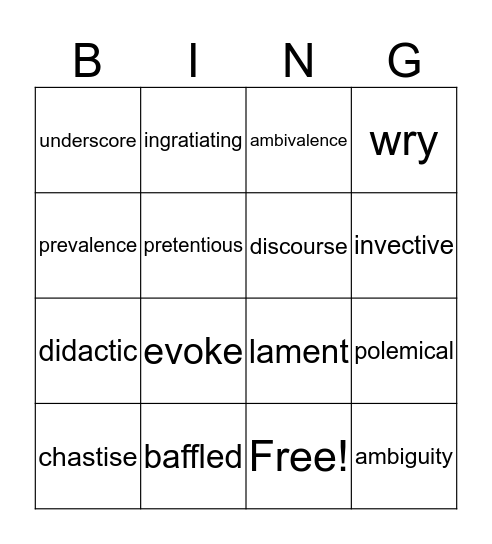 AP Vocabulary Bingo Card