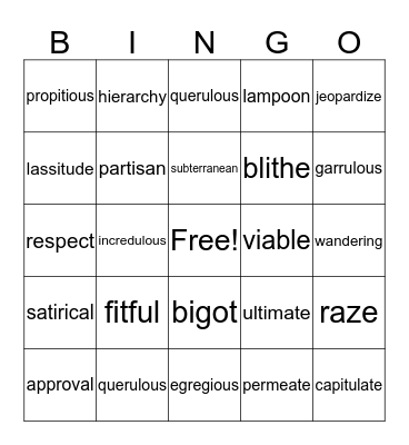 9-10 grade English Voc./ SAT Bingo Card